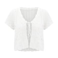 thumbnail image 5 of Ediodpoh Cardigan for Women Crochet Cardigan Summer V Neck Open Front Short Sleeve Lace Knit Casual Boho Top White S, 5 of 9