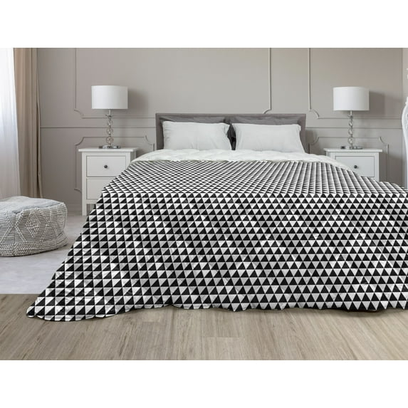 Abstract Down Alternative Comforter, Modern Design of Striped and Dotted Triangles on a Plain Background, Microfiber Quilt for All Season, 5 Sizes, Charcoal Grey and White, by Ambesonne