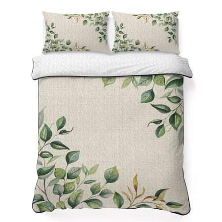 Spring Leaf Queen Quilt Bedding Set Summer Floral Countryside Linen Lightweight Comforter with 2 Pillow Shams Bedroom Bedspread Set Home Decor for All Seasons