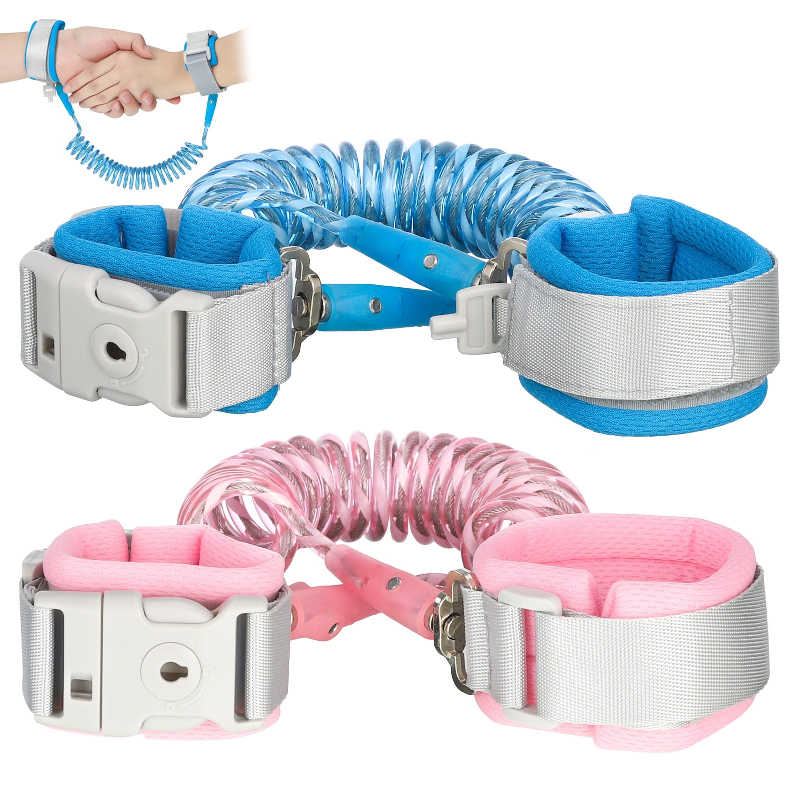 sixwipe Anti Lost Wrist Link, 2 Pack Toddler Leash with Key Lock, Reflective Child Walking Harness - Dual 8.2ft Length Pink & Blue Kids Leash for Supermarket Mall Airport Amusement Park Zoo(Blue+Pink)