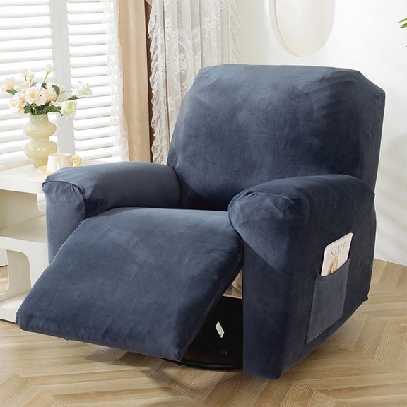 SUSUZI Recliner Sofa Covers 4-Pieces Stretch Loveseat Covers Anti-Slip Fitted 2 Seats Reclining Slipcovers Soft Velvet Furniture Protector, Navy Blue
