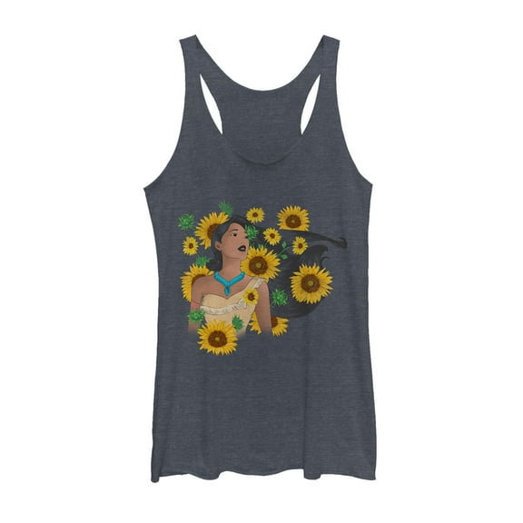 Women's Pocahontas Sunflowers Racerback Tank Top Navy Blue Heather Large