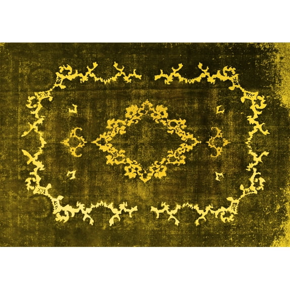Ahgly Company Machine Washable Indoor Rectangle Persian Yellow Bohemian Area Rugs, 5' x 7'