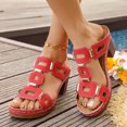 thumbnail image 2 of Rokment Womens Platform Chunky High Heels Dressy Slip on Sandals 2026 Summer Comfortable Trendy Casual Geometric Hollow out Heeled Slides Red Size 9.5, 2 of 7