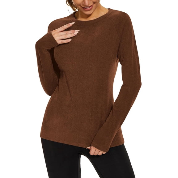 Thermal Base Layer Tops for Womens 2026 Long Sleeve Warm Fleece Lined Undershirt Soft Crew Neck Pullover Shirts