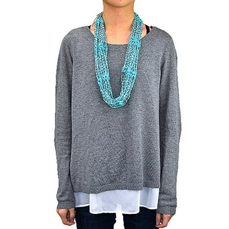 - Crocheted Beads Bling Infinity Loop Scarf (Aqua)