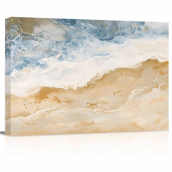 Abstract Beach Ocean Canvas Print Wall Art Summer Coastal Sea Waves Beige Gradient Pictures Painting Morden Artwork for Living Room Bedroom, Ready to Hang - 12"x16"