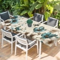 thumbnail image 2 of Teal Tulip Butterfly Table Cloths for 8 Foot Rectangle Tables, Turquoise Floral Farmhouse Beige Patio Waterproof Elastic Fitted Tablecloths, Washable Rectangular Table Cover for Camping, 2 of 8