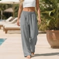 thumbnail image 6 of Linen Pants for Women Drawstring Waist Flowy Lounge Pant Wide Leg Dressy Palazzo Trousers with Pockets Gray XL, 6 of 6