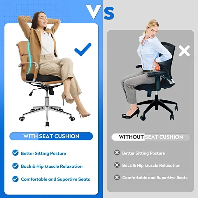 Seat Cushion for Office Chair - Firm Extra Wide Memory Foam Pillow for Tailbone, Sciatica, Back Pain Relief Thick Pad for Long Hours Sitting, Gaming