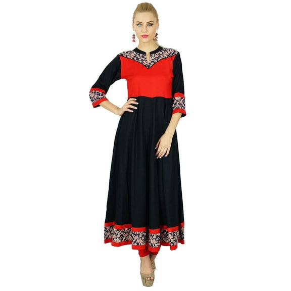 Bimba Women Black Anarkali custom Kurta Kurti 3/4 Sleeve Formal Indian Top Blouse