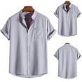 thumbnail image 2 of JTieacloth Mens Regular Fit Button Down Shirts Men's Spring And Summer Soild Color Casual Lapel Large Size Beach Holiday Short Sleeve Shirt Gray, 2 of 4