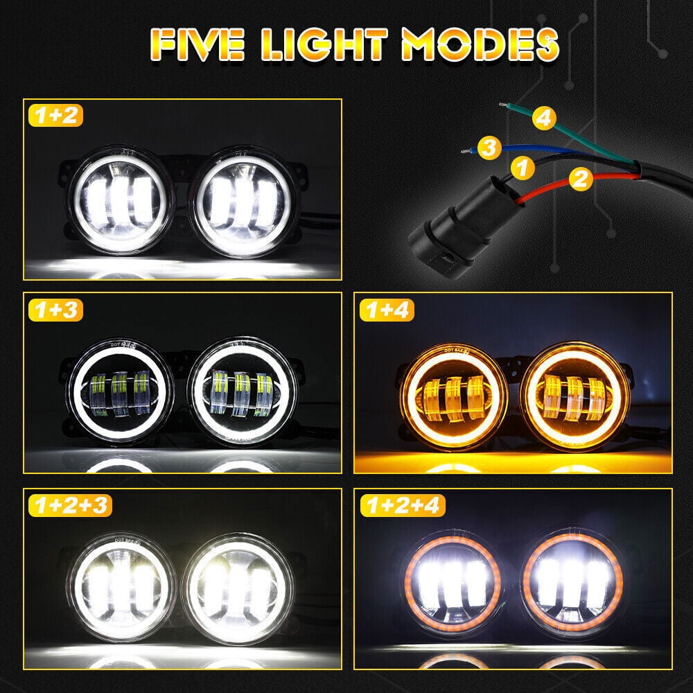 Pair 4 Inch LED Fog Lights Front Bumper Driving Lamps for Jeep Wrangler JK JL JT