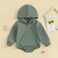 thumbnail image 2 of mgoYE Baby Boys Girls Bubble Romper Solid Jumpsuit Hoodie Fall Winter Clothes with Pockets(Green,12-18 Months), 2 of 4