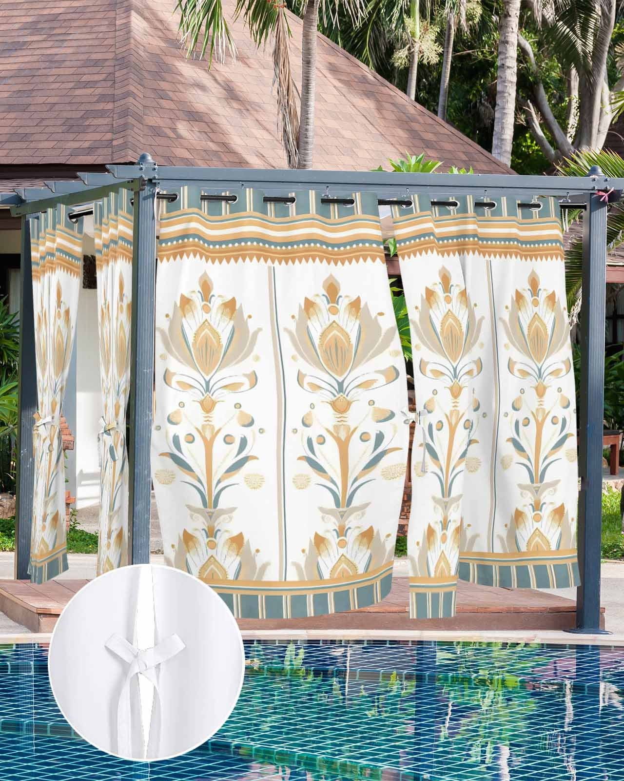 Aztec Boho Outdoor Curtains for Patio, Ethnic Southwest Tribe Geometric Stripes Privacy Drapes Grommet Waterproof Outside Curtains for Porch/Cabana/Balcony 54"x 95", 1 Panel
