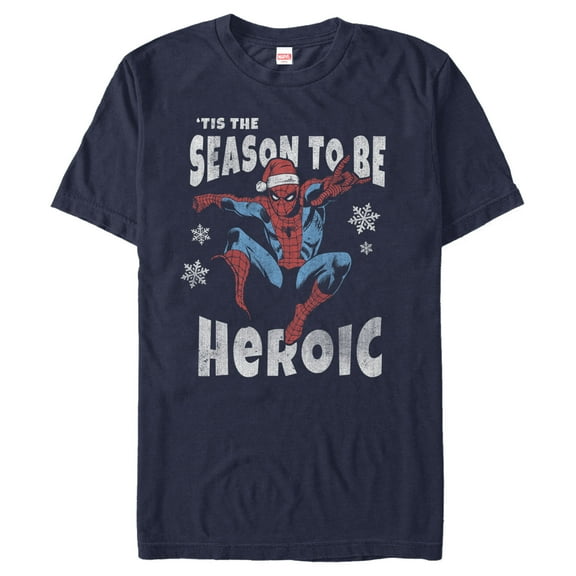 Men's Marvel Christmas Spider-Man Heroic Season Graphic Tee Navy Blue 3X Large