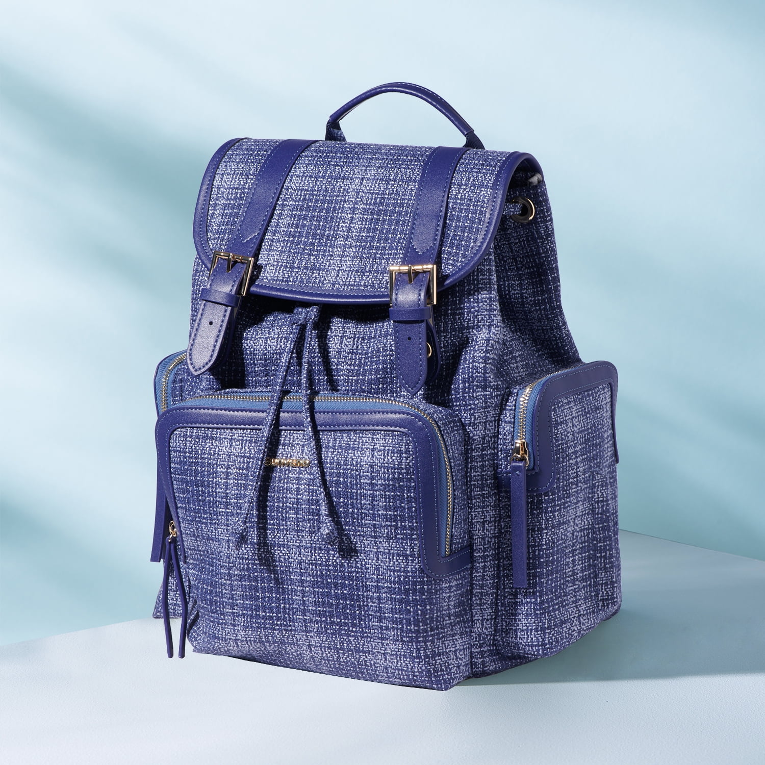 Sunveno Tweed Backpack Large Capacity Diaper Bag Nappy Organizer Backpack, Blue
