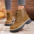 thumbnail image 2 of Rokment Womens Platform Chunky Combat Boots Fashion Casual Suede Lace up Elastic Slip on Lug Sole Mid Calf Chukka Ankle Booties Brown Size 8.5, 2 of 6