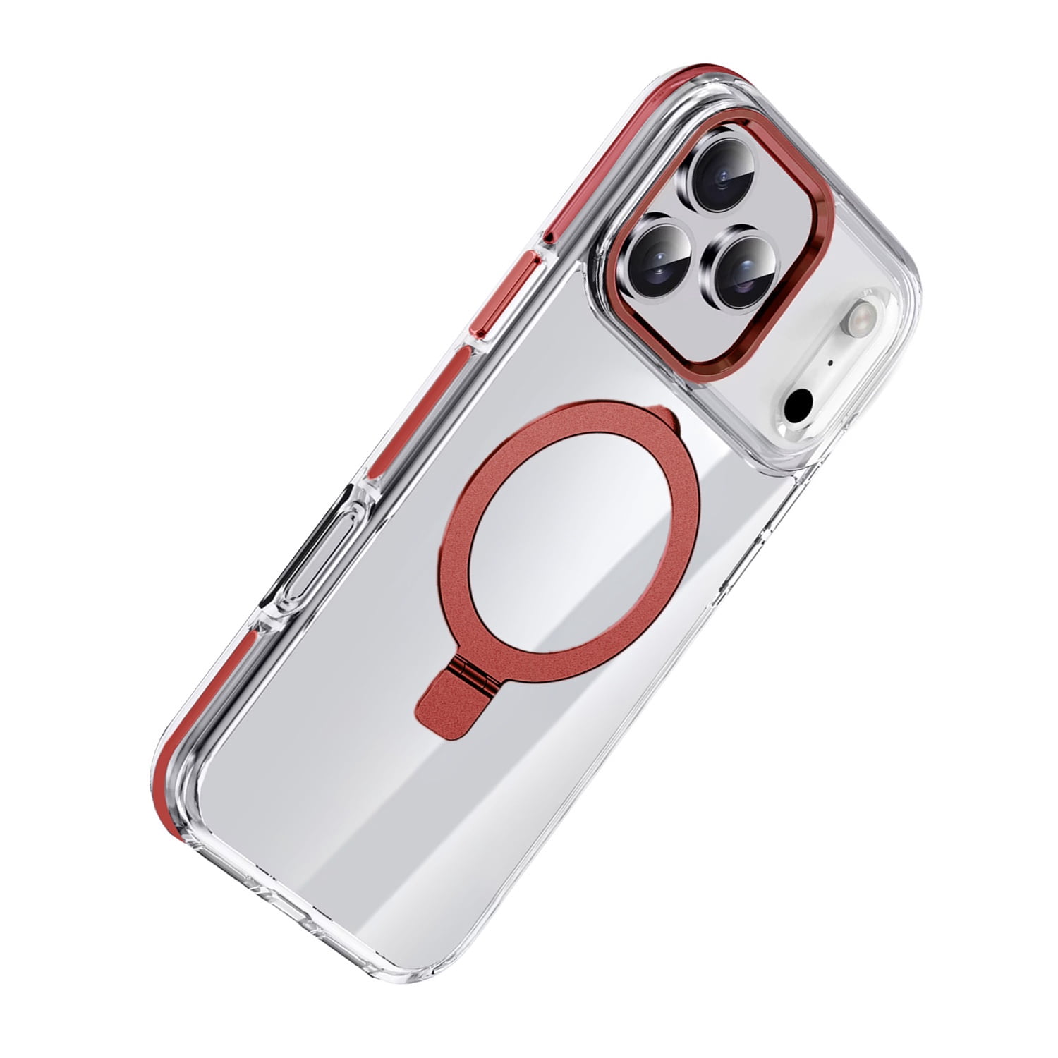 Transparent Shockproof Magnetic Kickstand Case for iPhone 17 Pro Max - Red