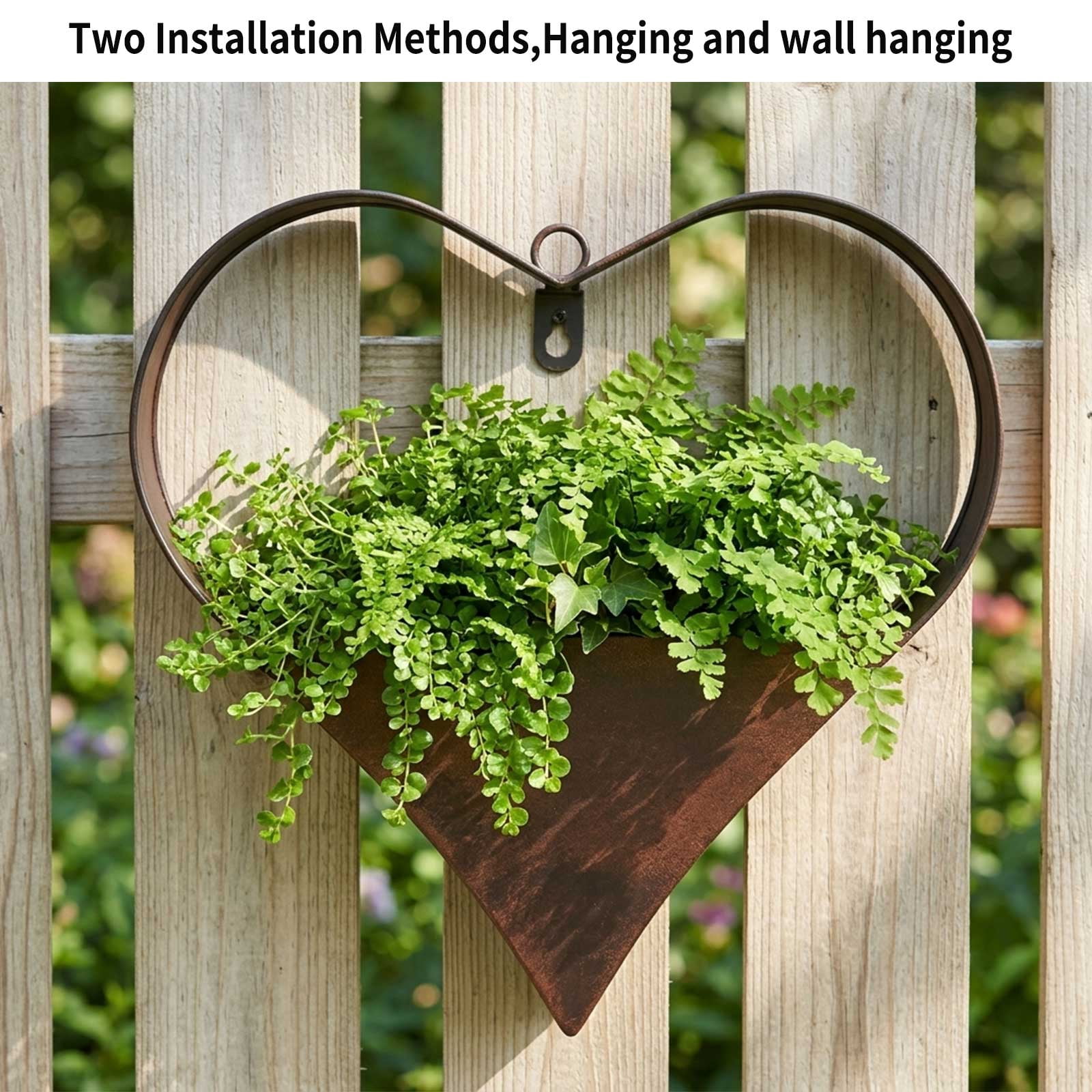 Hanging Planters Metal Heart Shape – Rustic Wall Mount for Indoor Outdoor, Wall Window Living Room Decor, Gifts for Women Mom Wife