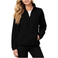 thumbnail image 2 of Outdoor Hiking Cycling Sport Coat Women Stand Collar Long Sleeve Full Zip Up Solid Side Pockets Slim Casual Fleece Jacket Black S, 2 of 6