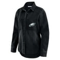 thumbnail image 2 of Women's WEAR by Erin Andrews Black Philadelphia Eagles Washed Oversized Denim Full-Snap Shacket, 2 of 6