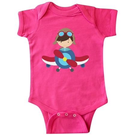 

Inktastic Pilot Boy Boy With Brown Hair Boy In Airplane Gift Baby Boy Bodysuit