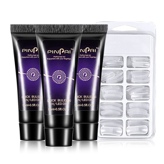Kit de Gel UV para Extensión de Uñas con 3 Colores y 100 Uñas Postizas, Ideal para Uñas Acrílicas y Naturales, 15ml por Frasco, Uso Profesional o en Casa.