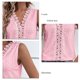 thumbnail image 5 of Encaje sin mangas camisa blusa color liso V escote hueco blusa para mujer dama citas verano rosa S, 5 of 6