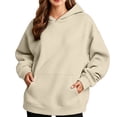 thumbnail image 5 of Oiangi Oversized Hoodie for Women Long Sleeve Pullover Sweatshirts Casual Basic Cozy Pockets Sweatshirt for Fall Winter Beige L, 5 of 6
