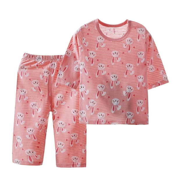 Odeerbi 1-14 Años Niñas Pijamas de Algodón de Verano de Manga Corta Pants Set Soft Print Sleepwear Pijamas de Dos Piezas
