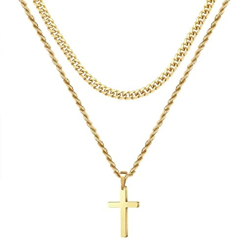Stainless Steel Hollow Cross Pendant Necklace For Men & Women | Hypoallergenic, 22" Chain, 4 Colors