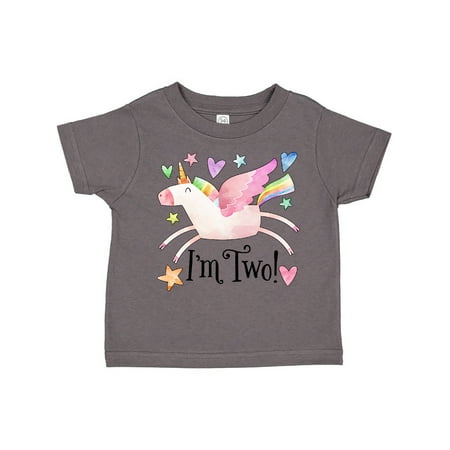 

Inktastic I m 2 Cute Rainbow Unicorn with Stars and Hearts Gift Toddler Boy or Toddler Girl T-Shirt