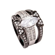 Adora Wedding Ring Set for Women Engagement Ring 2 Matching Band Cubic Zirconia Black Halo Ginger Lyne Collection