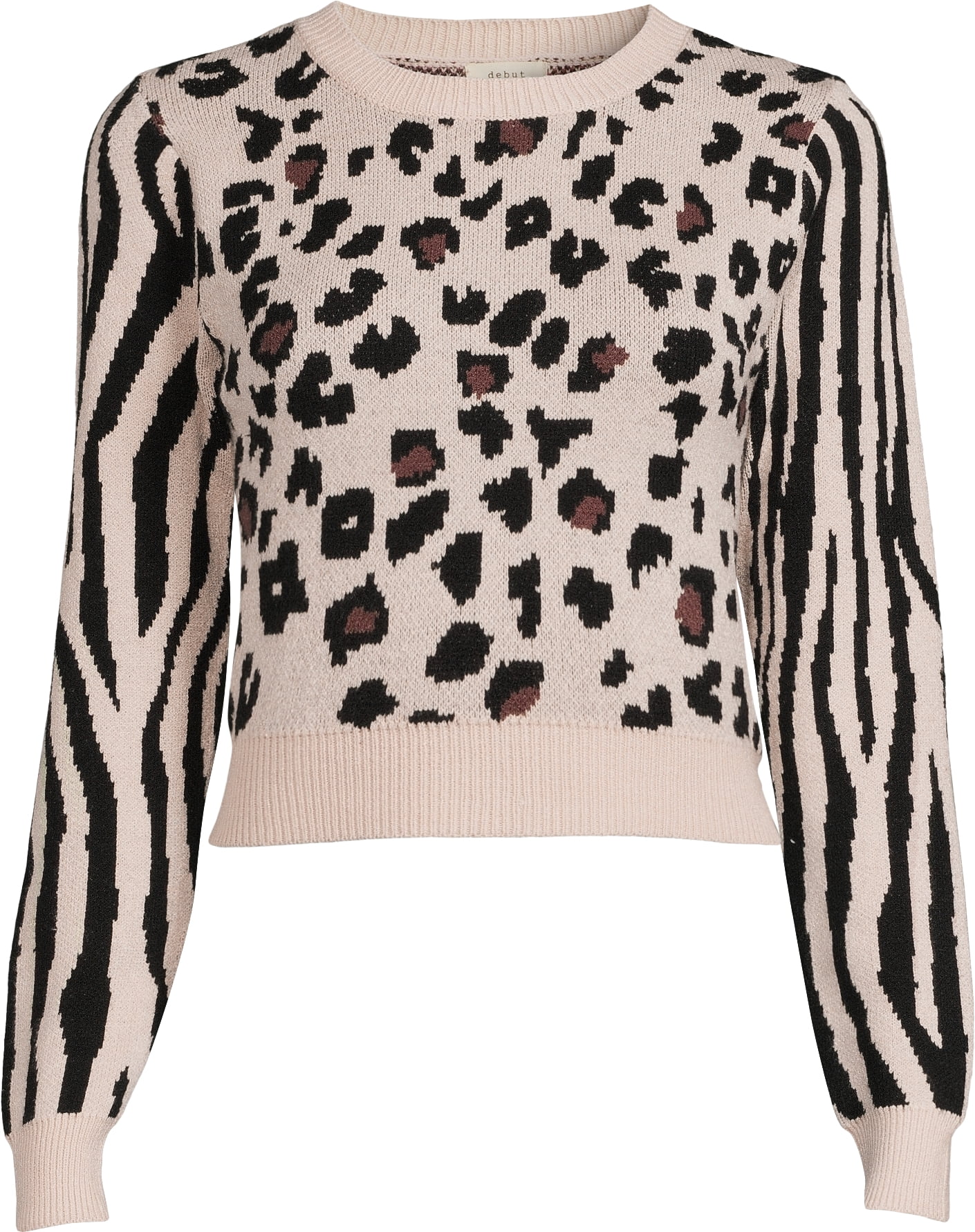 Dreamers by Debut Womens Animal Print Cropped Pullover Long Sleeve Sweater