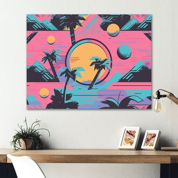 Designart "80"S Palm Tree Pop Art" Modern Landscape Beach Wall Art Print