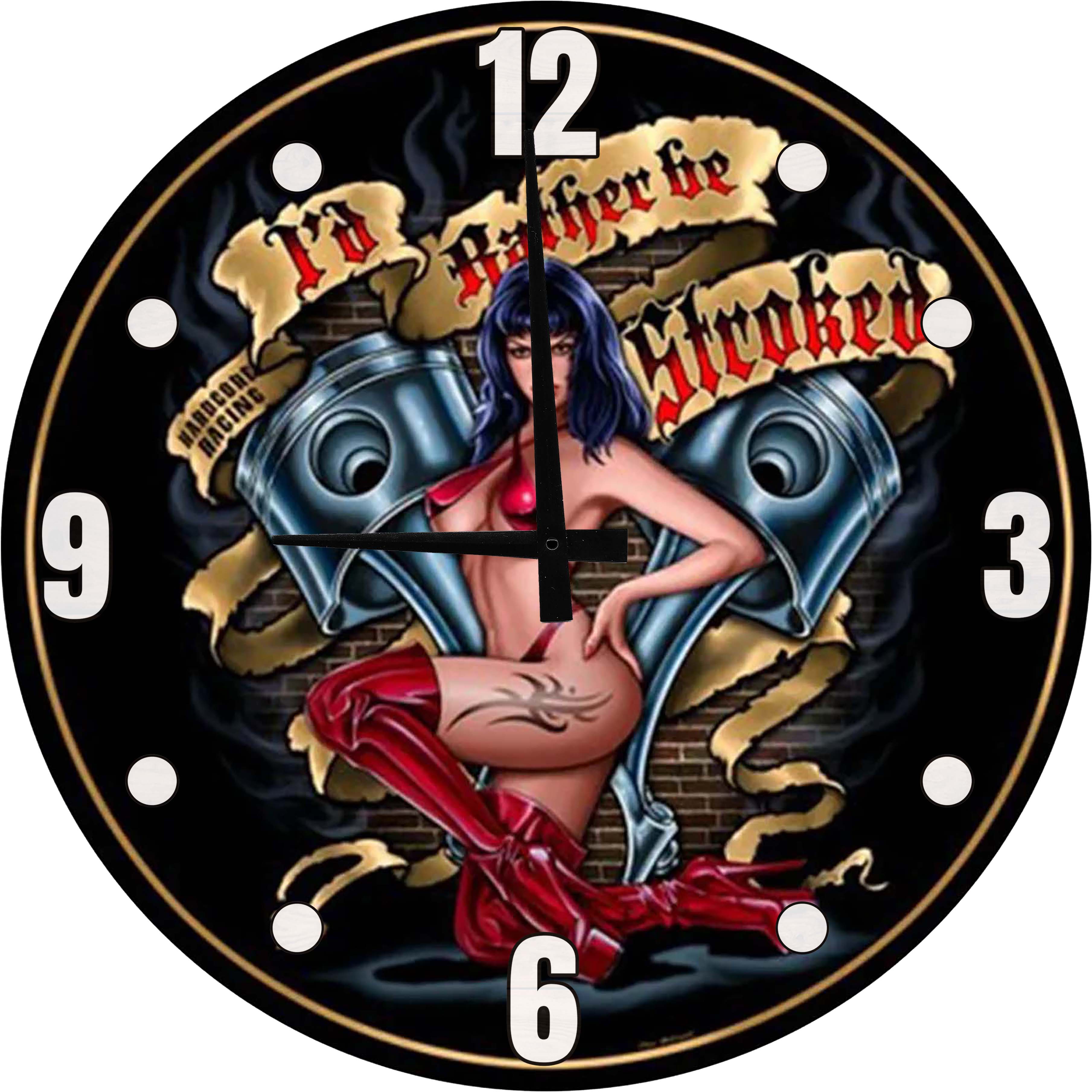 Wood Wall Clock Garage Mechanic Girl Garage Large Wall Clock 18 Inch