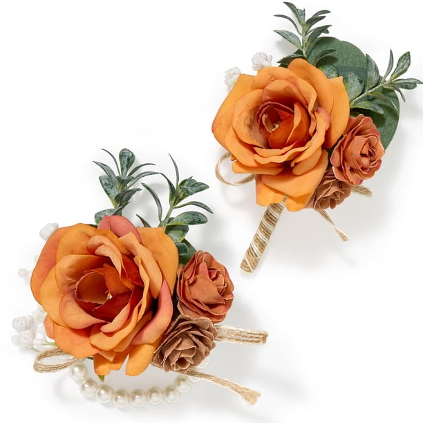 Conjunto de Corsage y Boutonniere Serwalin Naranja para Prom y Boda