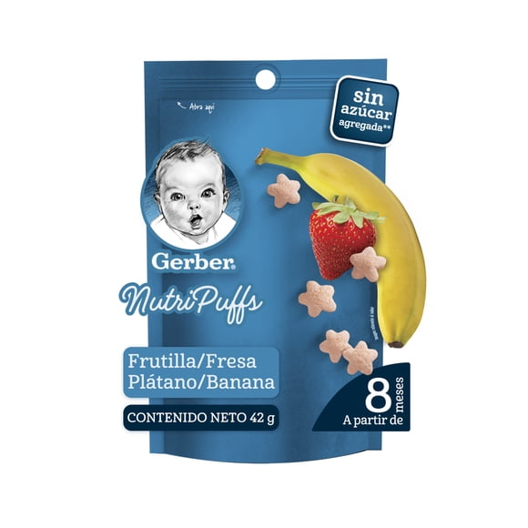 Alimento Para Lactantes Gerber Nutripuff Etapa 3 Sabor Plátano Fresa Bolsa con 42g