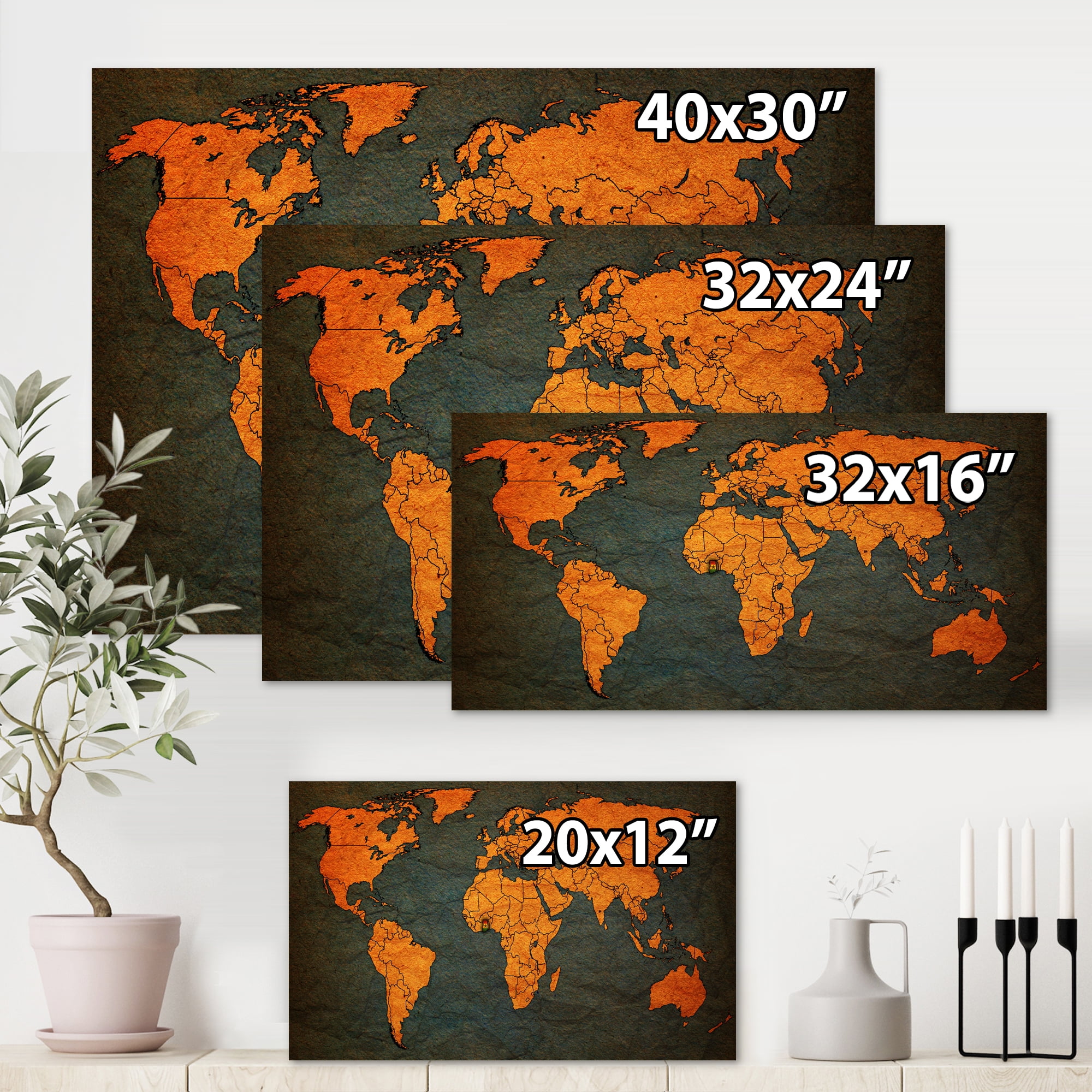 Designart ' Ancient World Map of Africa ' Vintage Canvas Wall Art Print