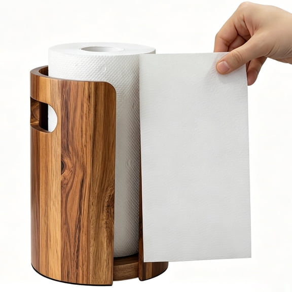 Liwantech Wooden Paper Towel Holder Countertop, Enclosed Splash Guard Acacia Wood Paper Towel Holder, Non-Slip Base Modern Kitchen Bathroom RV Decor