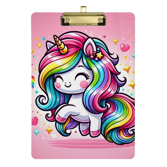 Cartoon Rainbow and Color Unicorn Acrylic Clipboards 12 x 9 Inch A4 Size with Low Profile Clip Hanging Clipboard for Classroom School Office