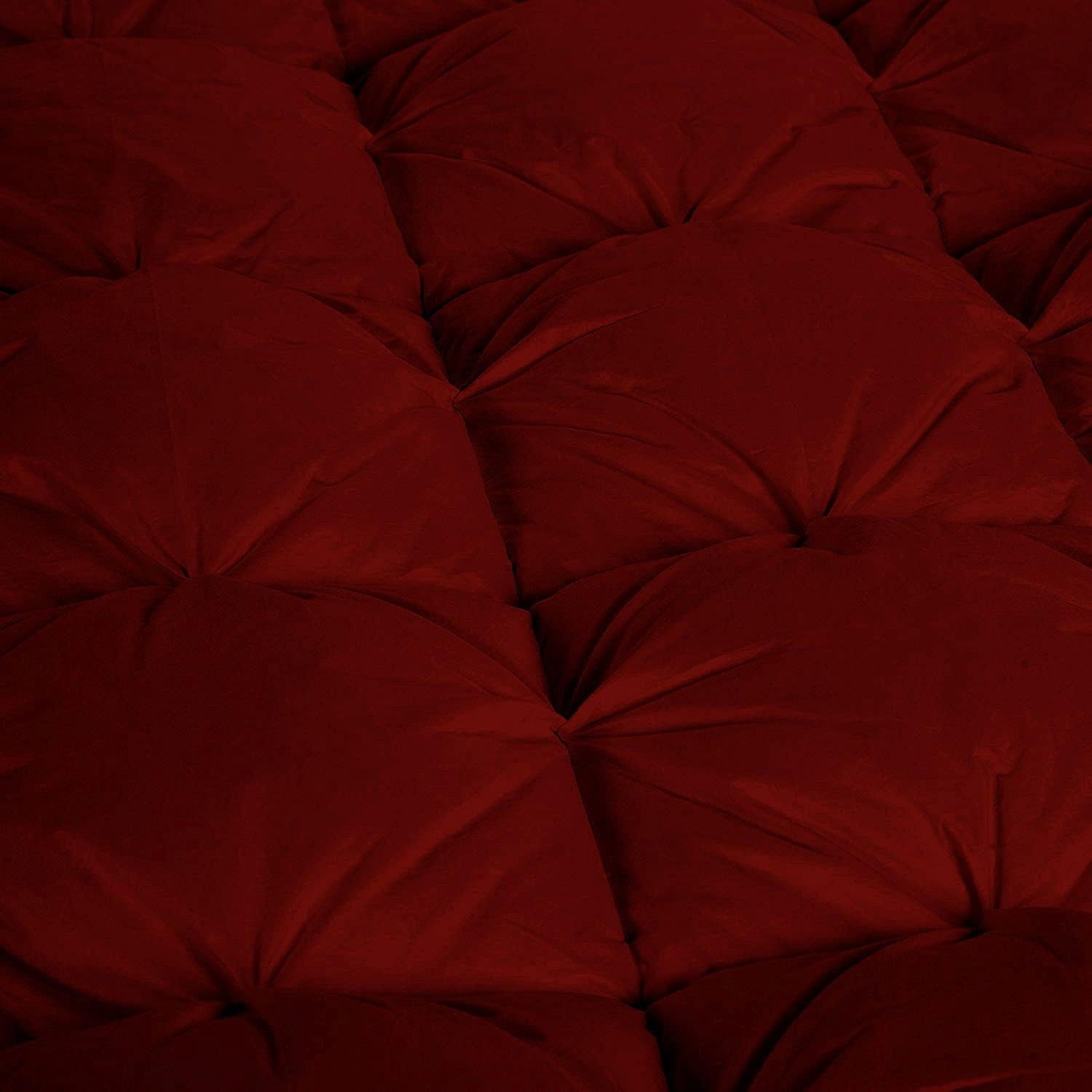 D.N.G. BEDDINGS Luxurious 3 Piece Pom Pom Pinch Pleated Comforter Set, 800 Thread Count, 100% Egyptian Cotton, White Vintage Pom-Pom Fringe (Oversized Super King Size Solid Burgundy Color)