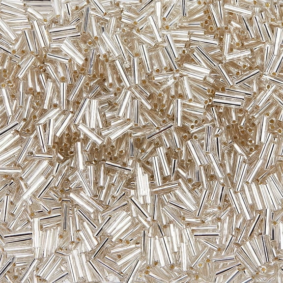 2000Pcs Glass Bugle Beads Silver Long Tube Seed Bead Silver Lined Tube Beads 6x2mm Seed Bead