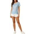 thumbnail image 2 of Blusa de manga corta con cuello redondo de estampado floral para mujer Inspire Chic, talla M, azul, 2 of 7