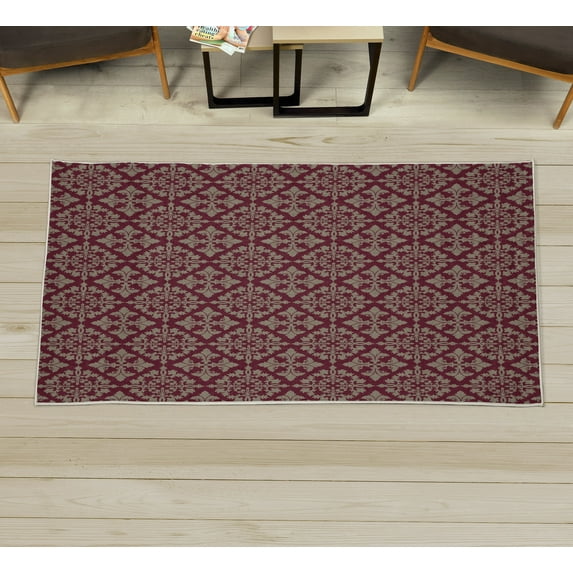 Retro Decorative Rug, Antique Victorian Floral Patterns in Modern Graphic Print Old Fashioned Art, Quality Carpet for Bedroom Dorm and Living Room, 6 Sizes, Maroon and Grey, by Ambesonne