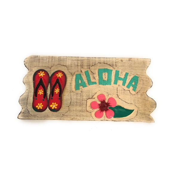 Aloha Sign 12" w/ Slippers Whitewash Driftwood | #dpt534830