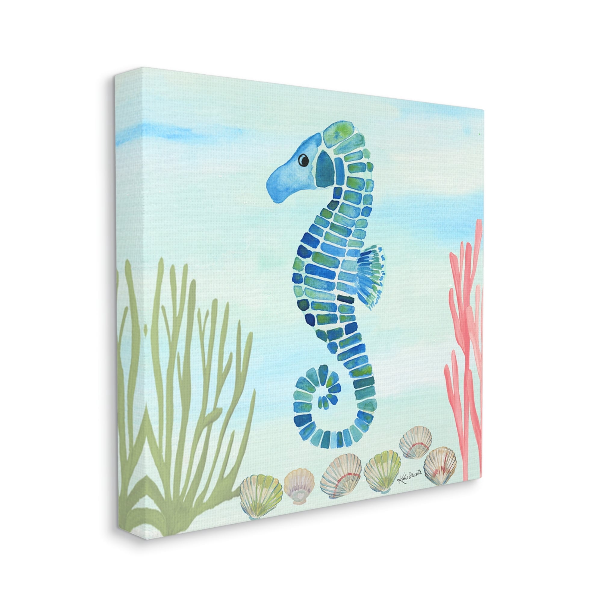 Stupell Industries Mosaic Seahorse Clam Seashells Ocean Floor Reef Canvas Wall Art, 36 x 36, Design by Katie Doucette