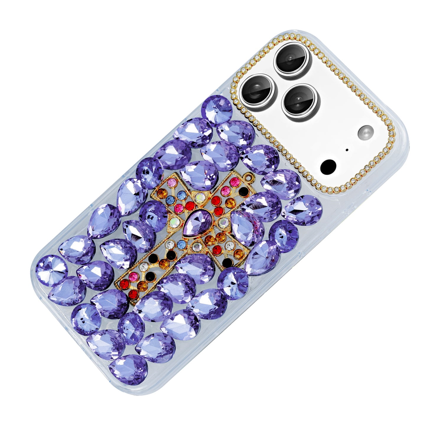 Crystal Flower Silicone Hard Case for iPhone 17 Pro Max - Purple