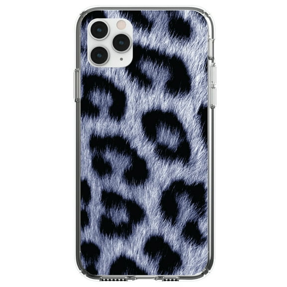 DistinctInk Clear Shockproof Hybrid Case for iPhone 11 Pro MAX (6.5" Screen) - TPU Bumper, Acrylic Back, Tempered Glass Screen Protector - Blue Black Leopard Fur Skin Print